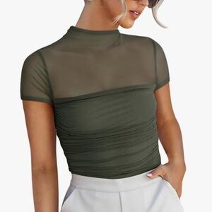 ReoRia Olive Sheer Women's Blouse